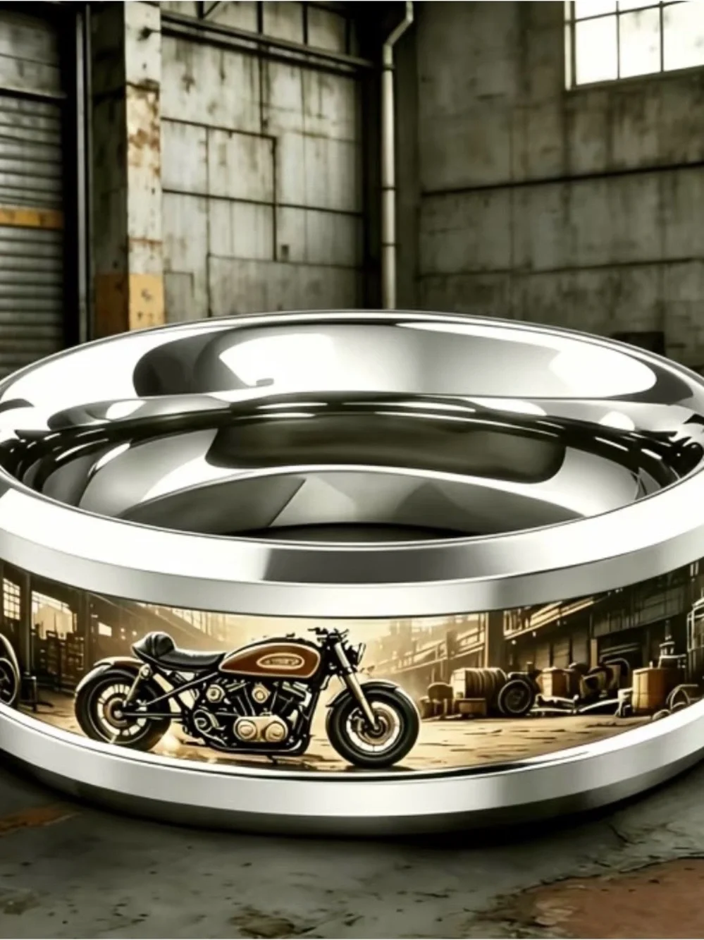 Motorcycle-Themed Stainless Steel Band - Silver 8mm Band Size 13 NWT